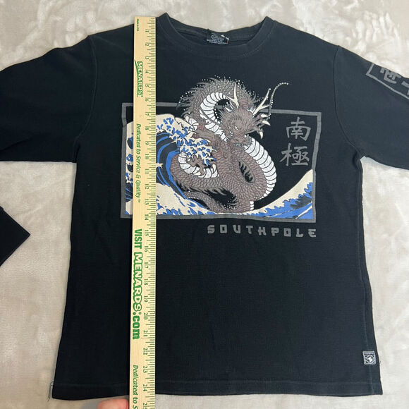 Y2K Southpole Shirt Womens Medium Black Fitted Thermal Waffle Knit Grunge Skater - Picture 7 of 11